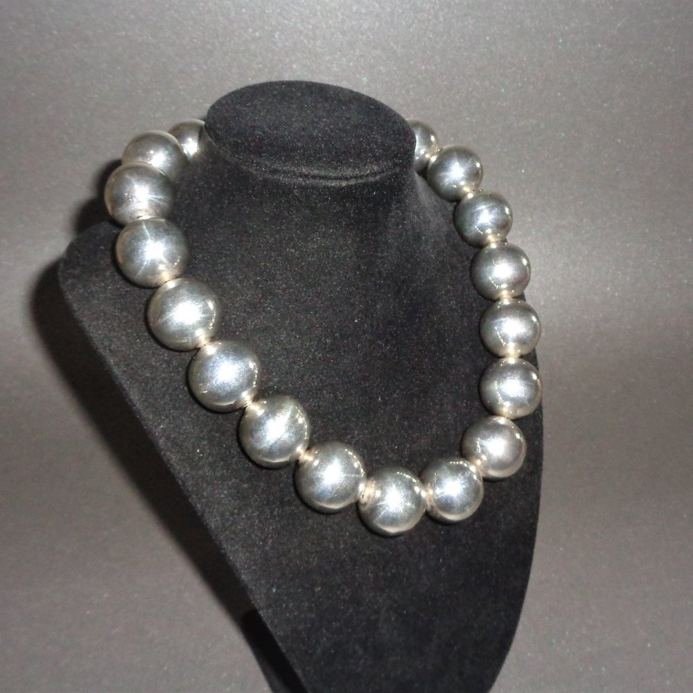 LARGE 22mm Ball Bead Taxco Sterling Silver 925 Necklace 18"